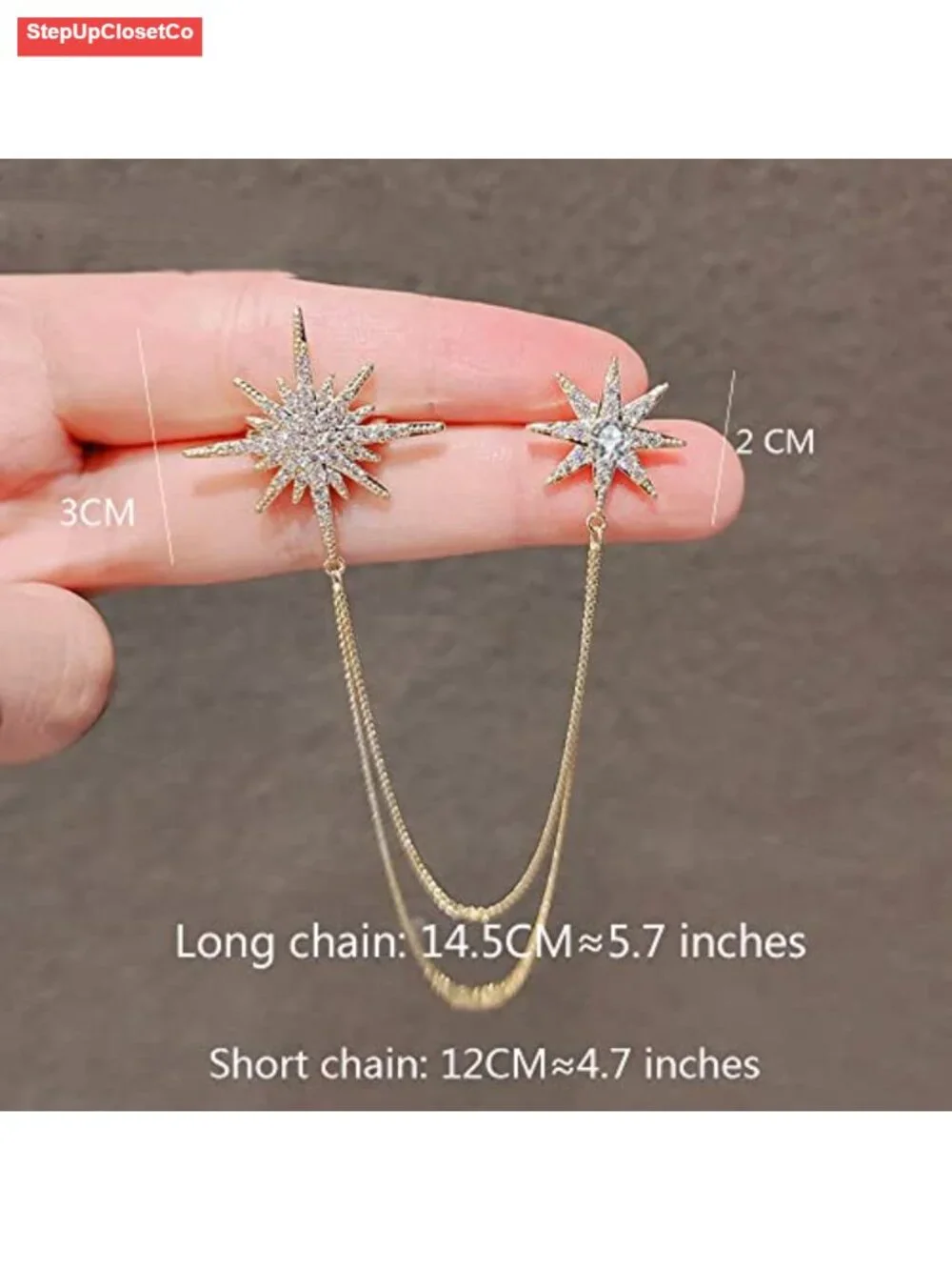 Rhinestone Star Brooch Pin Crystal CZ Snowflake Tassel Lapel Pin Dress Suit